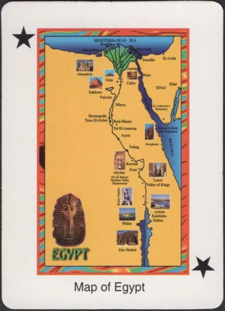 Playing Cards JOKER Single Card Old Wide * MAP OF EGYPT * Ancient Monuments