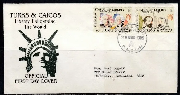 TURKS & CAICOS Statue of Liberty FIRST DAY COVER