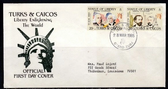 TURKS & CAICOS Statue of Liberty FIRST DAY COVER