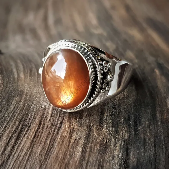 925 Sterling Silver Ring, Natural Oval Oregon Sunstone Gemstone Designer Ring