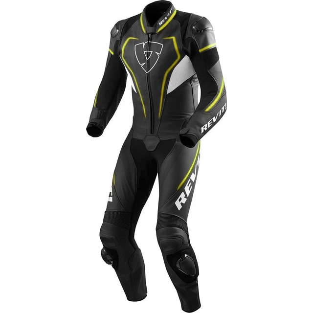Tuta in pelle da moto da corsa Revit Vertex Pro nera da uomo giallo unico
