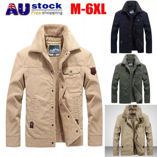 Mens Lapel Plush Lined Jacket Winter Warm Coats Outwear Tops Casual Jackets AU