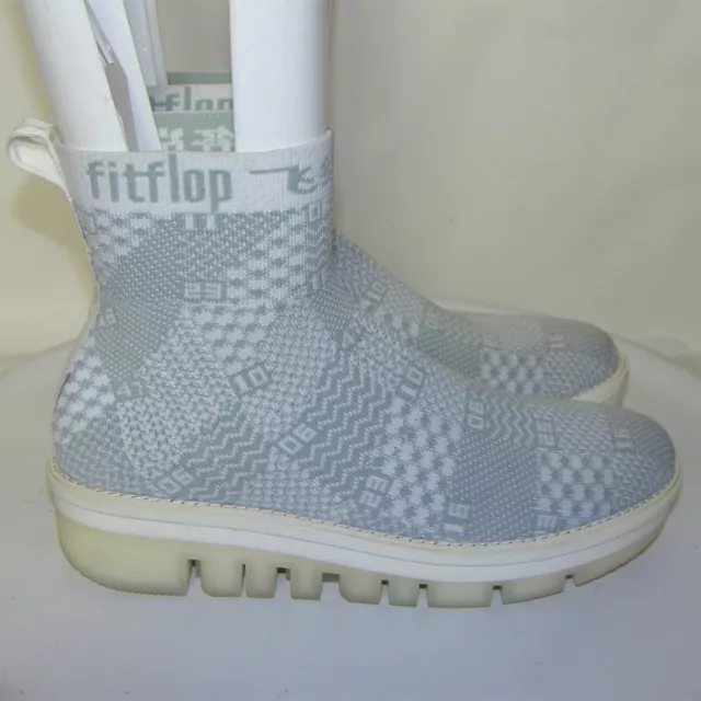 Fitflop Swatchbook Knit Gray White High Top Sock Sneaker Womens  Size 9   Db4