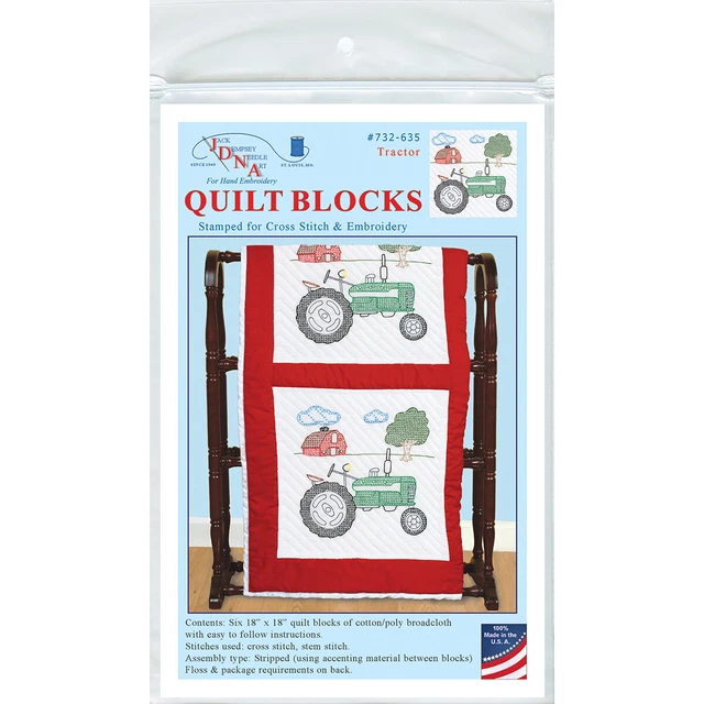 Jack Dempsey gestempelt weiße Quiltblöcke 18""x18"" 6/Stück Traktor - 732 635