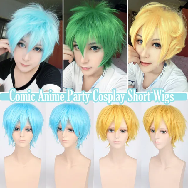 Womens Mens Anime Short Wig Cosplay Party Straight Hair Costume Full Wigs Blue 3