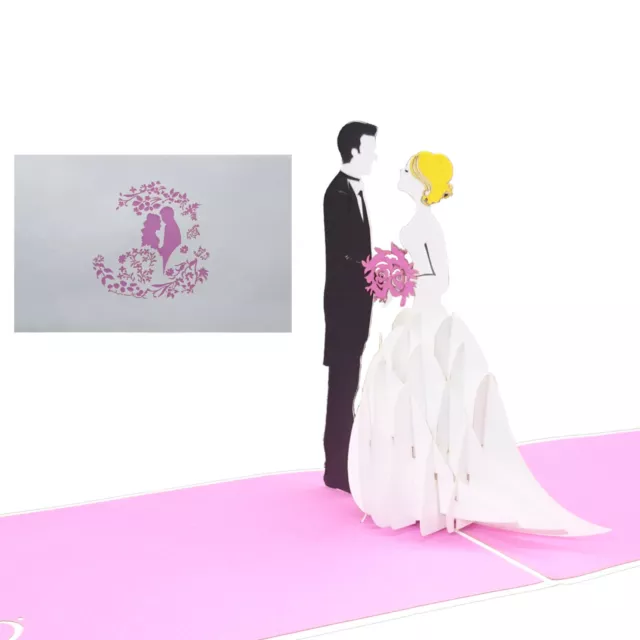Pop Up Karte "Brautpaar" 3D Hochzeitskarte Pink Einladungskarte mit Umschlag