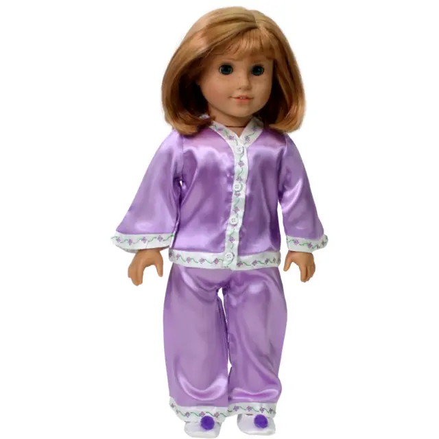 Nellie's Satin Pajamas with Slippers 18" Doll Clothes for American Girl Dolls