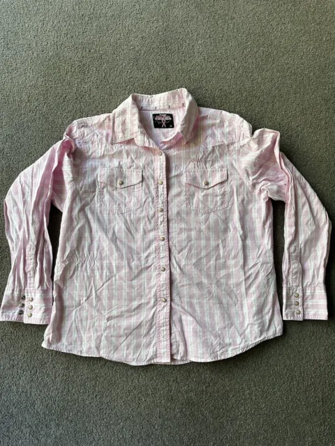 Wrangler Tough Enough Ladies 18 Long Sleeve Pearl Snap Pink Check Western Rodeo