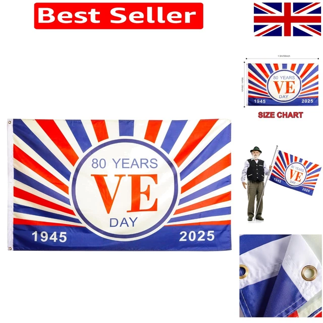 VE DAY 80TH Anniversary Flag 5ft x 3ft - Durable Commemorative ...