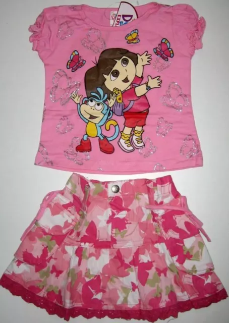 BNWT Dora top t-shirt tshirt and canvas skirt girls kids oufit set New release