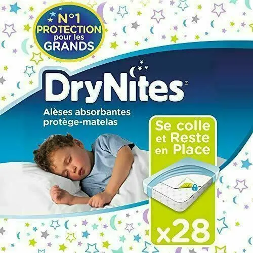 Huggies, Alèses absorbantes jetables pour lit simple (88 x 78 cm), Pour  enfants de 3 à 15 ans, 28 alèses (4 x 7 unités), DryNites Bedmats