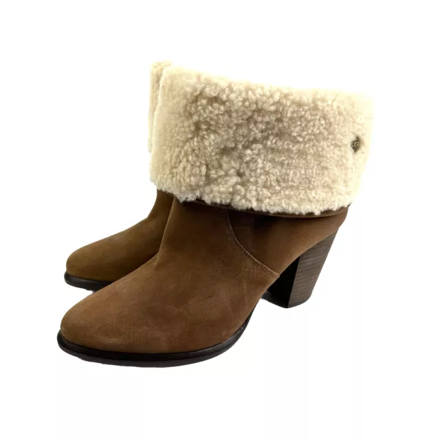 Ugg Layna Boot 7 Brown Suede Sheepskin Fur Ankle Boots Womens New LIGHT Defect