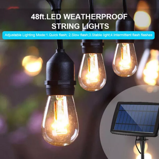 Solar Power 15LED 48FT Festoon String Lights Wedding Party Lights Waterproof