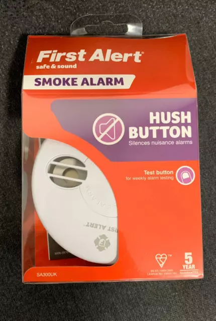 First Alert SA300UK  Ionisation Smoke Alarm with Test & Hush 9V Battery Included
