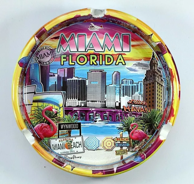Miami Florida Scene Ceramic Ashtray 5"