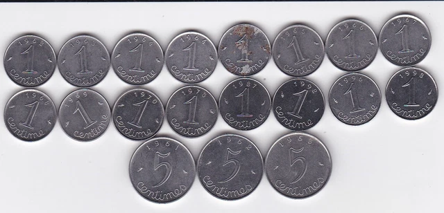 Lot De 22 Pieces De 1 Et 5Cts Francs - Annees Toutes Differentes -