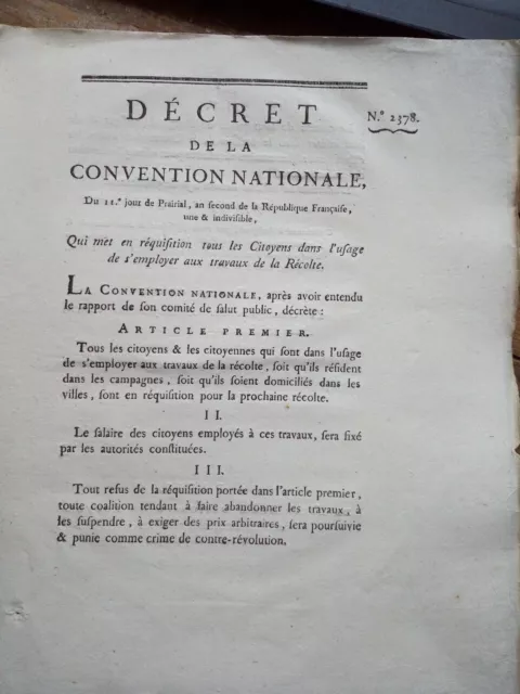 documents historiques 1789 à 1795 décret de la convention nationale