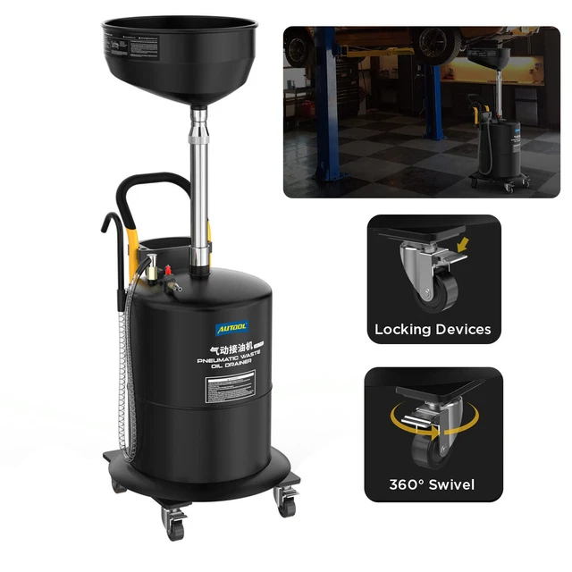 Auto Waste Oil Drain Tank 18.5 Gallon Portable Oil Drain Air Operate Drainer