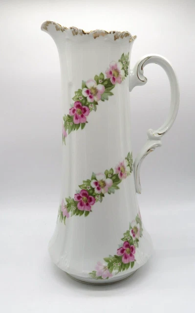 VTG Early 1900's Tall Pitcher Porcelain Ceramic made in Bavaria Floral pattern