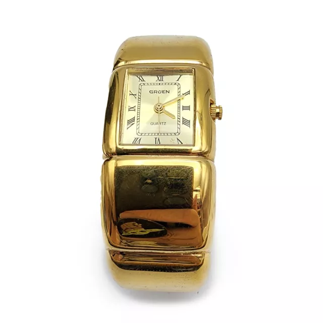 Orologio Vintage Gruen Donna Tono Oro Polsino Cerniera Faccia Quadrata Quarzo Necessita di Batteria