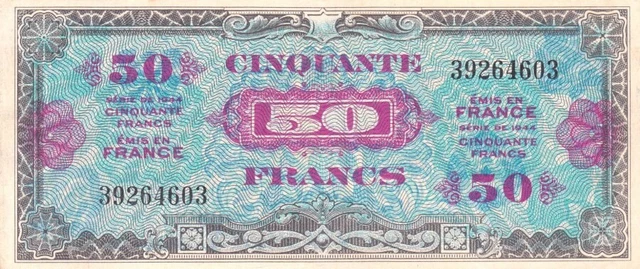 #France Allied Forces Occupation 50 Francs 1944 P-117 VF Émis en France