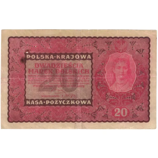 [#193853] Banknote, Poland, 20 Marek, 1919, 1919-08-23, KM:26, VF