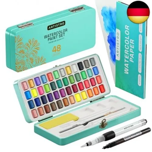 Artistro Aquarellfarben Set, 48 Lebendige Farben in Tragbarer Box, Inklusive