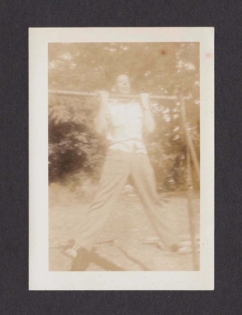 Young Man Saddle Shoes Doing Chin-Up Old/Vintage Photo Snapshot- D131