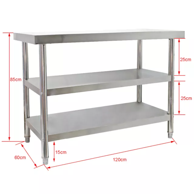 Table de travail Acier affiné 120x60x85cm 2 Étagères Pieds réglables en hauteur