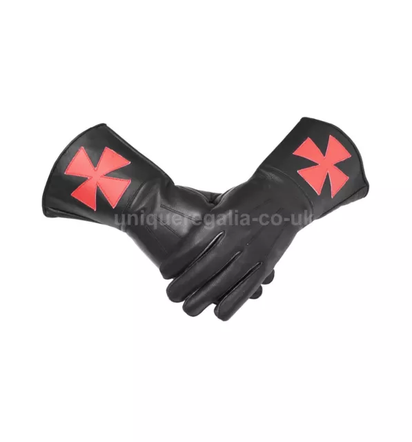 Masonic Knight Templar Black Gauntlets Soft Leather Gloves MC041