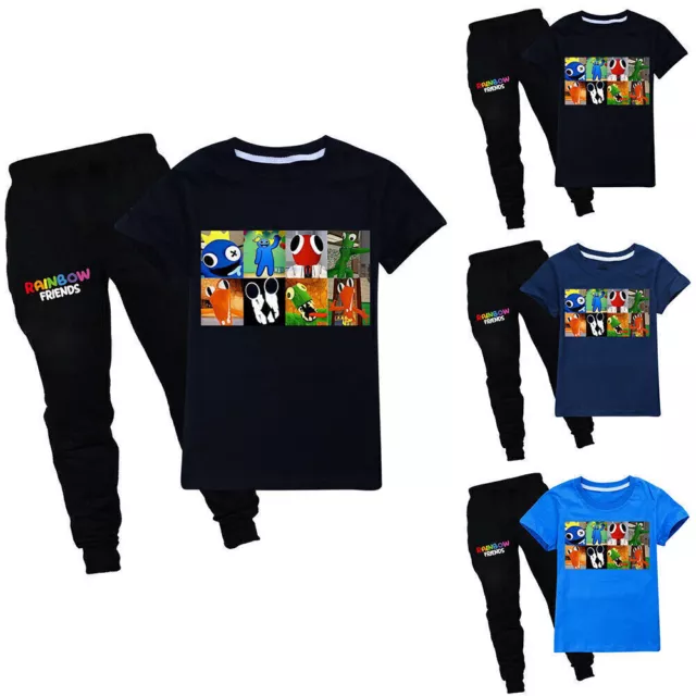 Kids Boy Rainbow Friends Print Short Sleeve T-shirt + Pants Outfit Tracksuit Set
