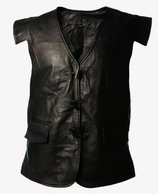 Mens Black Leather Waistcoat Kilt3 Scottish Jacobite Vest All Size