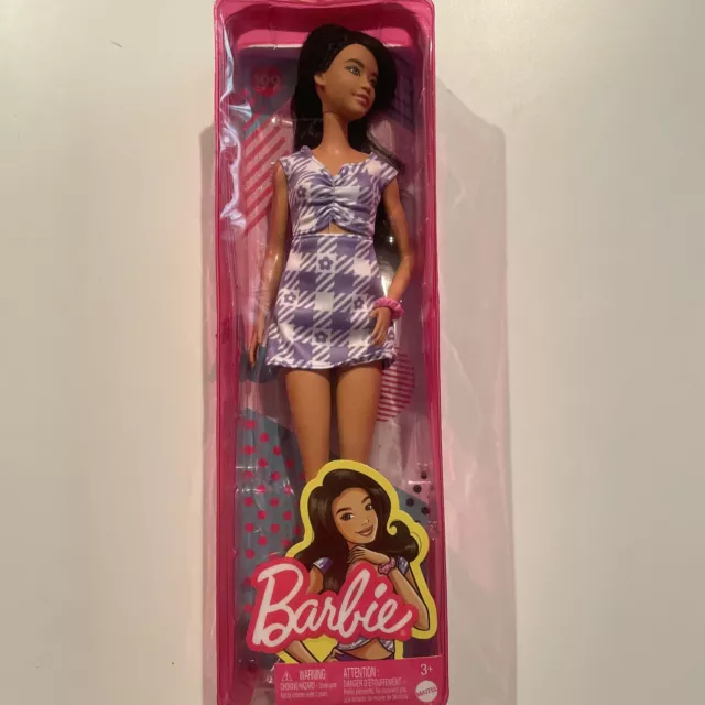 BARBIE FASHIONISTAS ASIAN Doll 199 Wavy Black Hair Purple Gingham