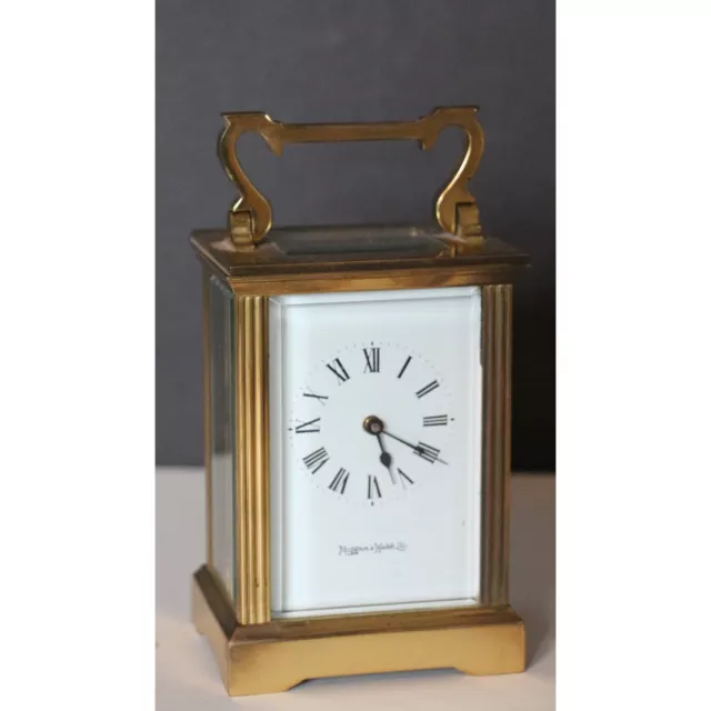 A C20th Brass Cased Mappin & Webb Carriage Clock with Enamel Dial