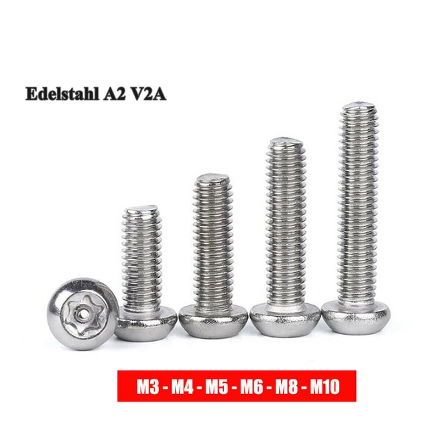 V2A Edelstahlschrauben Mit Pin 25 Stück Linsenkopfschrauben ISO 7380 Edelstahl A2 M2X6 TORX SCHWARZ Edelstahl Schrauben DIN 7981 Linsenkopf A2 V2A