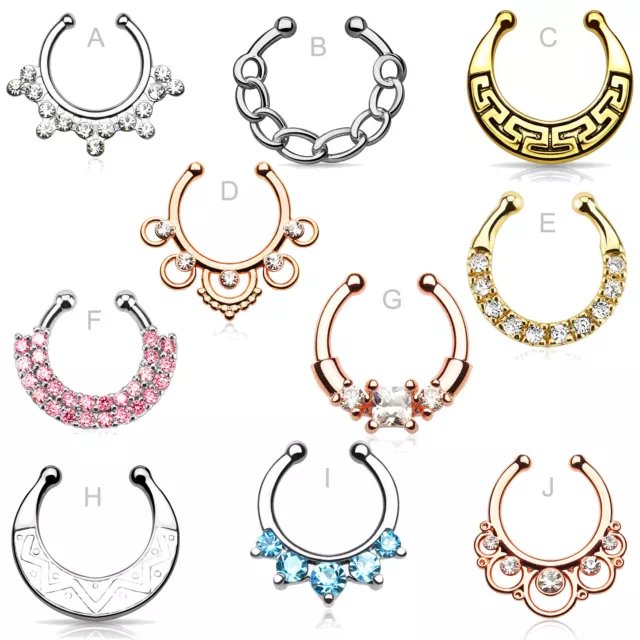 Fake Nasenpiercing Nasenring Septum Piercing Clicker Clip On Kristall Helix Z499