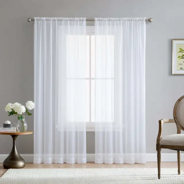 THD Essentials Sheer Voile Window Treatment Rod Pocket Curtain Panels Bedroom, K