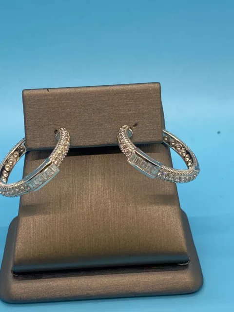 Judith Ripka Sterling Silver Inside Out CZ Hoop Earrings