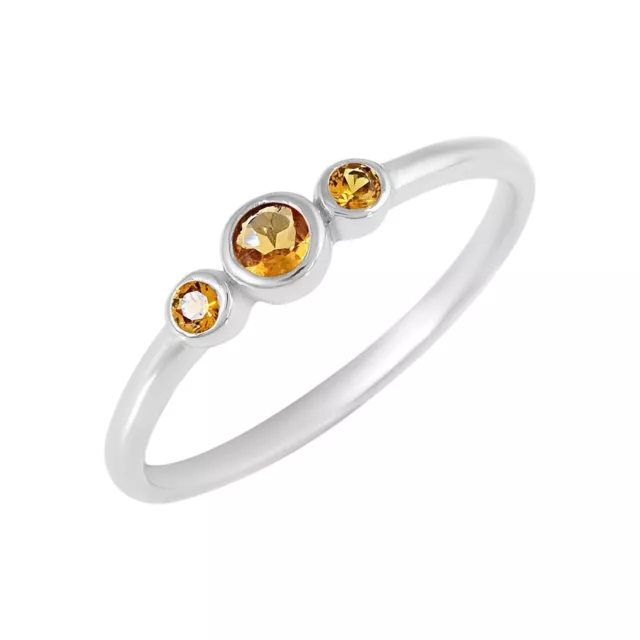 14k Solid White Gold Natural Gemstone Citrine Three Stone Eternity Ring Jewelry