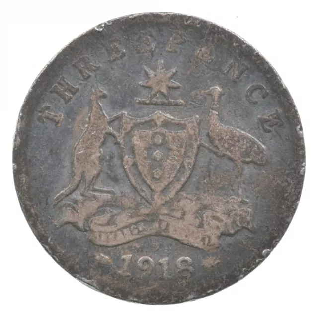 SILVER Roughly the Size of a Dime 1918 Australia 3 Pence World Silver Coin *538