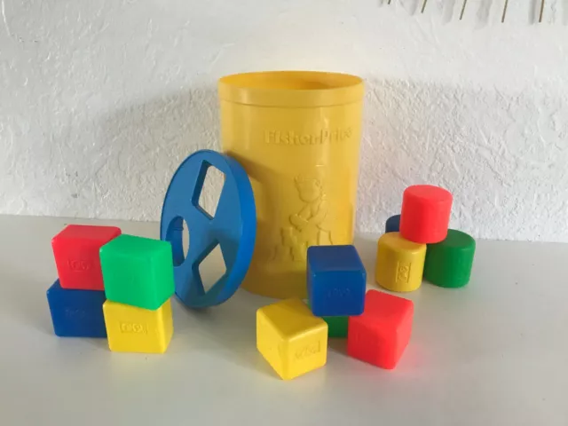 🍓 Ancienne Boite A Cube Trieur De Formes Jeu D'éveil 12 Cubes Fisher Price 1977