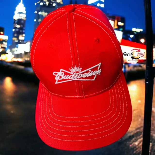 Budweiser Beer Red Hat Cap Baseball Golf Adjustable Chill Camp Party Fun Relax