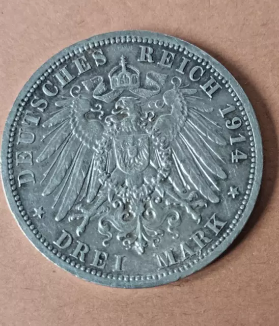 3 Mark Deutsches Reich 1914 Kaiserreich Preussen 25. Regierungsjubiläum A 2