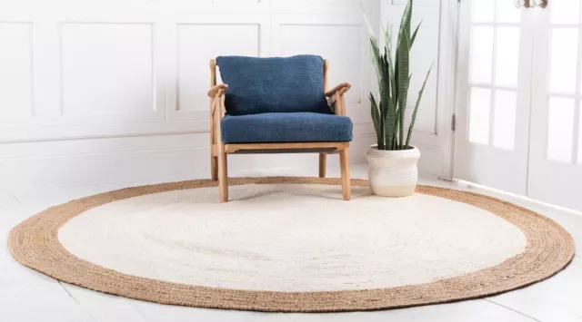 Round Rug 100% Natural Jute Reversible Carpet Modern Rustic New Look Area Rug 3