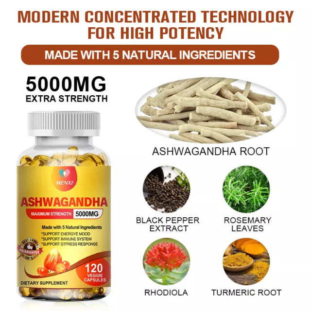 Ashwagandha Extract 1300mg - 120 Capsules Stress Fatigue Anxiety Relief Organic 3