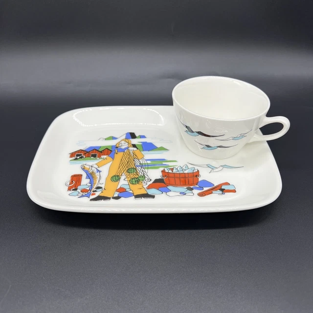 RARE Figgjo Flint Norway Breakfast Snack Set Cup & Plate Torskefiske Fishermen