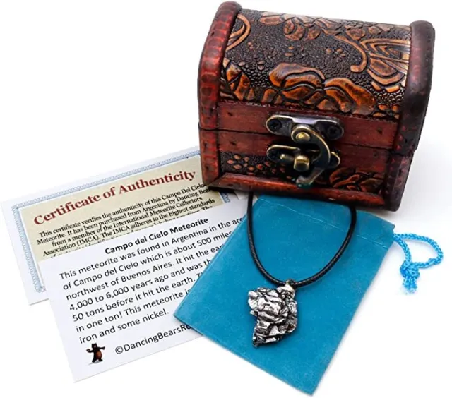 Meteorite Pendant Necklace, Treasure Chest Box, Authenticity Certificate