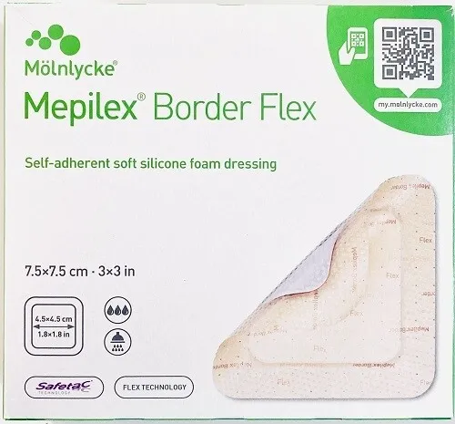 * Mepilex Border Flex Dressing 7.5cm x 7.5cm 10 Foam Adhesive Dressings