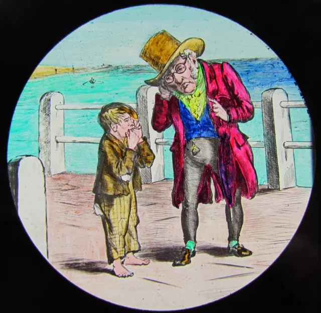 HAND COLOURED Glass Magic lantern slide COMICAL VICTORIAN CARTOON NO2 C1890