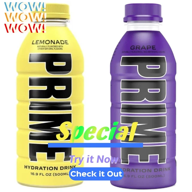 PRIME HYDRATION DRINK Grape & LEMONADE 500ml (16.9 Fl Oz) Logan Paul